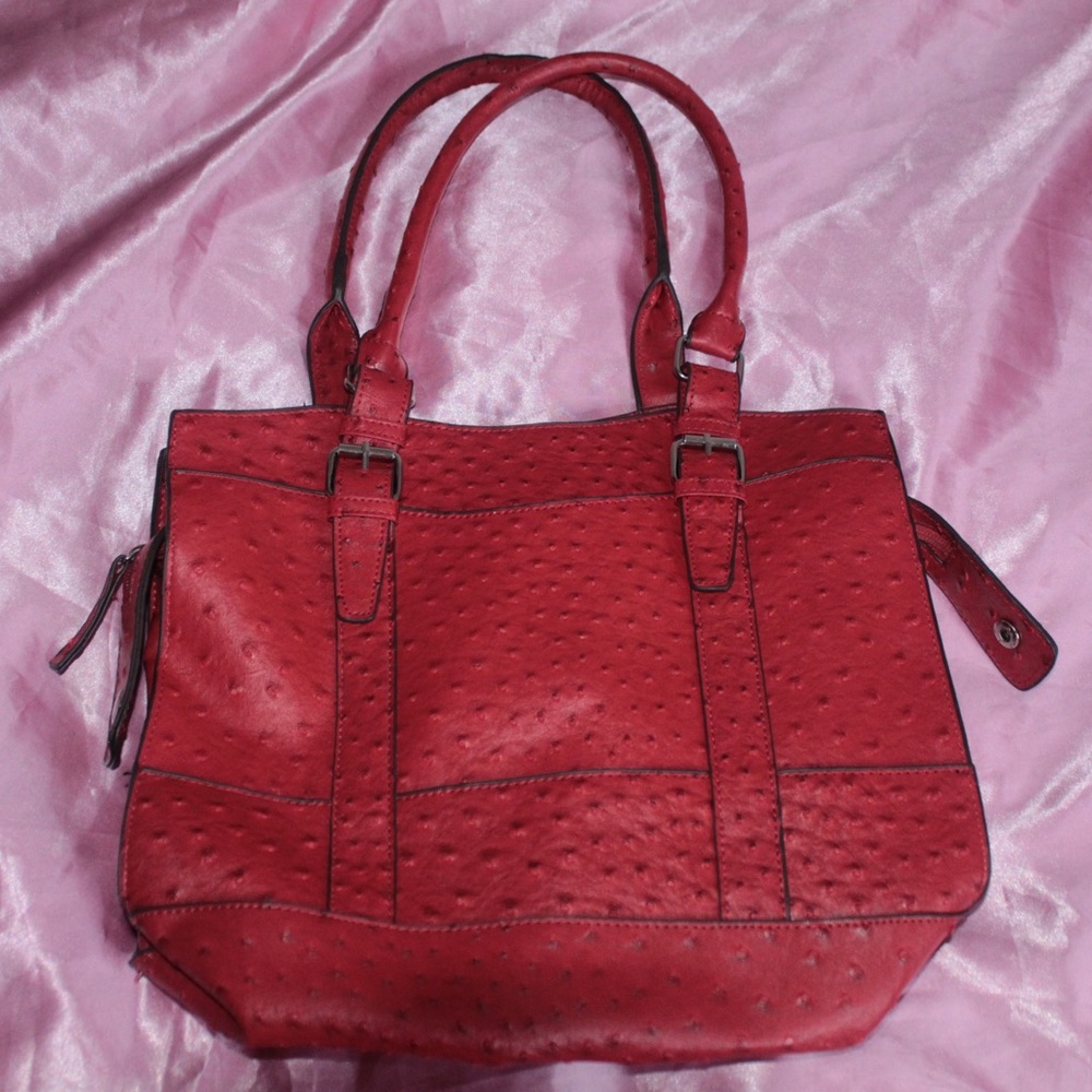 Red Faux Ostrich Skin Purse